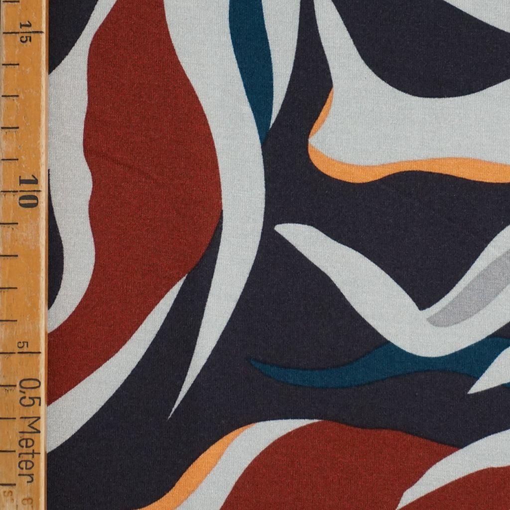 Viskosejersey abstrakt dunkelgrau petrol rost orange